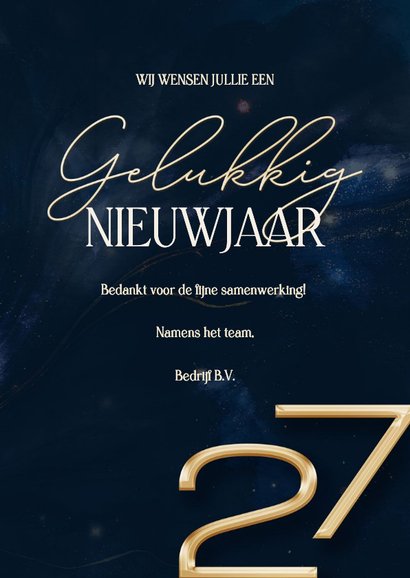 Stijlvolle nieuwjaarskaart met marmer swirl en groot jaartal 3