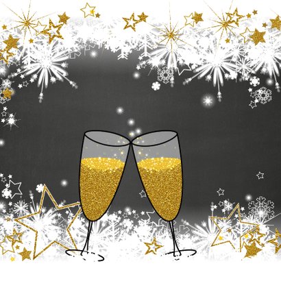 Stijlvolle nieuwjaarskaart sneeuw en sterren champagne 2020 2