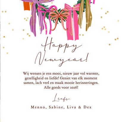 Stijlvolle nieuwjaarskaart strikken kleurrijk ster goud foto 3