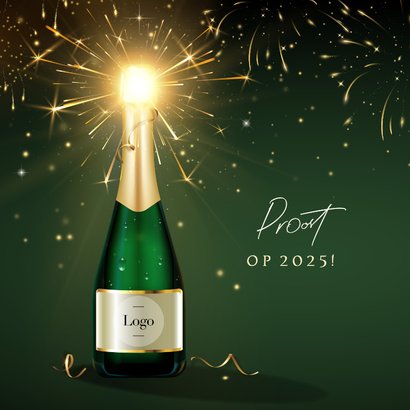 Stijlvolle nieuwjaarskaart zakelijk champagnefles met logo 2