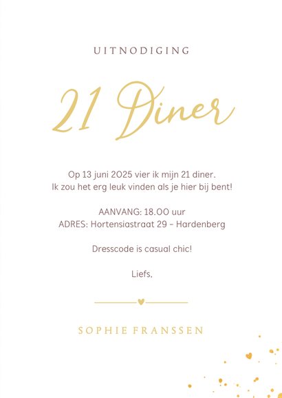 Stijlvolle oudroze 21 diner uitnodiging met kalender 3
