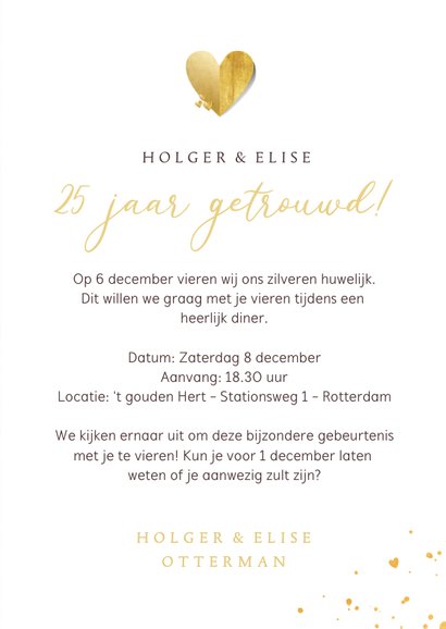 Stijlvolle oudroze uitnodiging huwelijksjubileum met foto 3