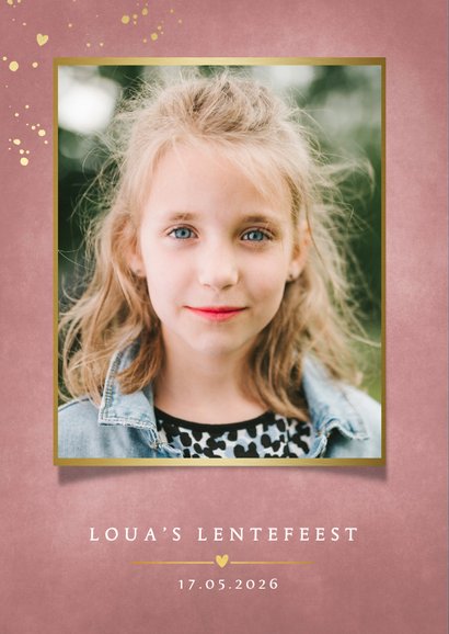 Stijlvolle oudroze uitnodiging lentefeest meisje met foto's 2