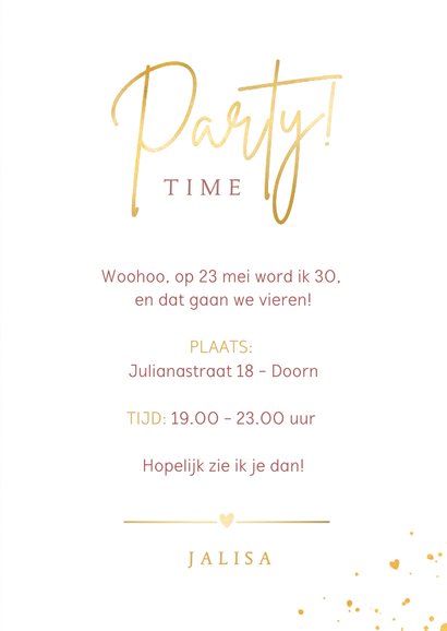 Stijlvolle oudroze uitnodiging verjaardagsfeest met foto 3