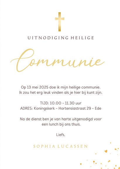 Stijlvolle oudroze uitnodiging voor communie met eigen foto 3