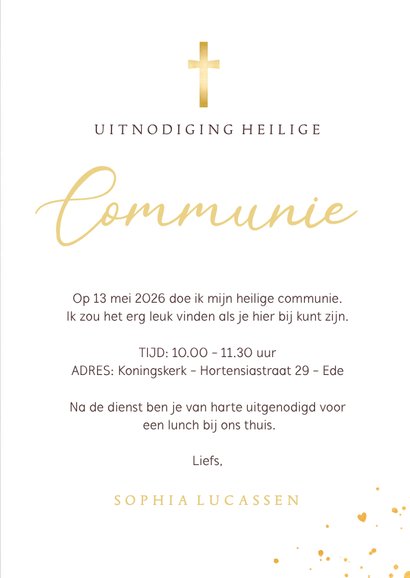 Stijlvolle oudroze uitnodiging voor communie met eigen foto 3