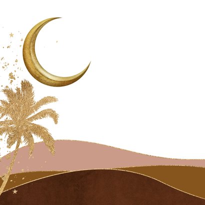 Stijlvolle ramadan kaart landschap palmbomen halve maan goud 2