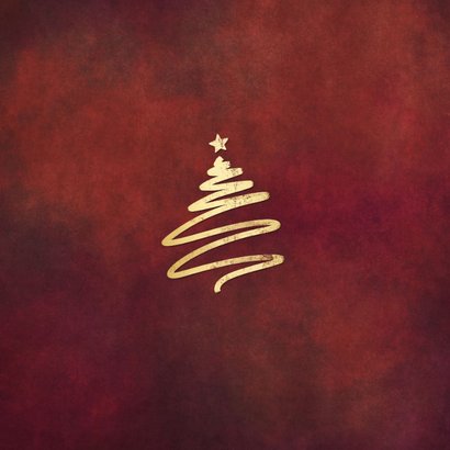 Stijlvolle rode kerstkaart met kerstboom uit 1 verfstreep Achterkant