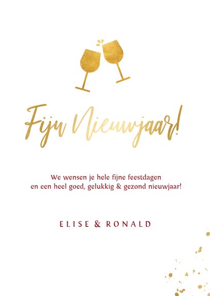 Stijlvolle rode nieuwjaarskaart met eigen foto en goud 3