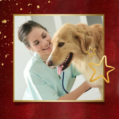 Stijlvolle rode zakelijke kerstkaart met eigen foto en logo 2