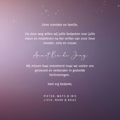 Stijlvolle rouwkaart bedankt voor de mooie herinneringen  3