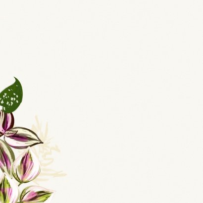 Stijlvolle rouwkaart foto botanische bladeren geschilderd  Achterkant