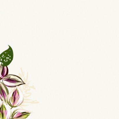 Stijlvolle rouwkaart foto botanische bladeren geschilderd Achterkant
