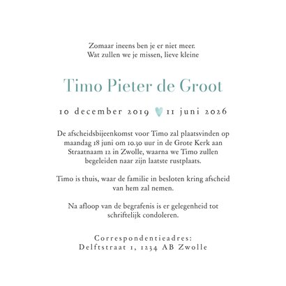 Stijlvolle rouwkaart kind waterverf vlinder foto hart 3