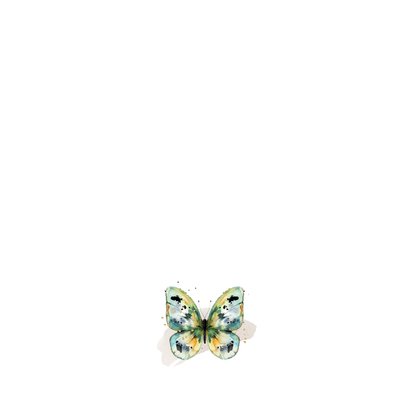 Stijlvolle rouwkaart kind waterverf vlinder foto hart Achterkant