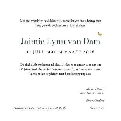 Stijlvolle rouwkaart lijnillustratie klaprozen vlinders foto 3