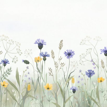 Stijlvolle rouwkaart met aquarel geschilderde wilde bloemen Achterkant