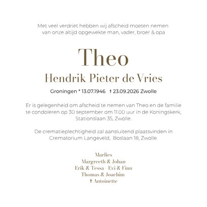 Stijlvolle rouwkaart schaduwspel bladertakken groen 3