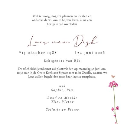 Stijlvolle rouwkaart veldbloemen klaproos watercolor vlinder 3