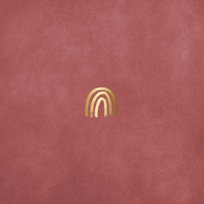 Stijlvolle rouwkaart voor een baby met een gouden regenboog Achterkant