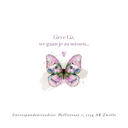 Stijlvolle rouwkaart watercolor vlinder roze hartje 2