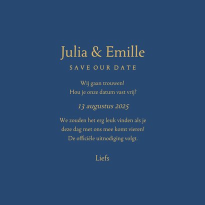 Stijlvolle save our date kaart gouden ornament 3