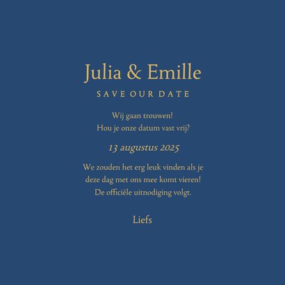 Stijlvolle save our date kaart gouden ornament 3
