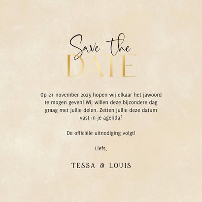 Stijlvolle save the date beige steenlook hartjes stipjes 3