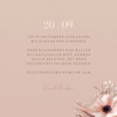 Stijlvolle save the date kaart botanisch met wikkel effect 3