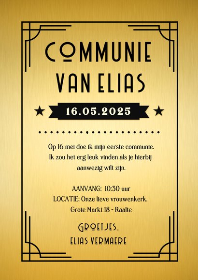 Stijlvolle Save the Date kaart communie - met goudfolie 3