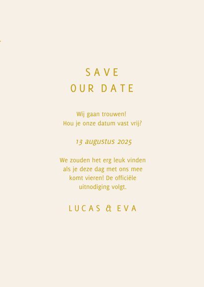 Stijlvolle save the date kaart klassieke gouden typografie 3