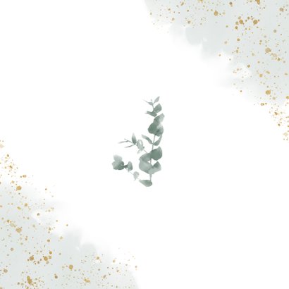 Stijlvolle save the date kaart planten & goud in waterverf Achterkant