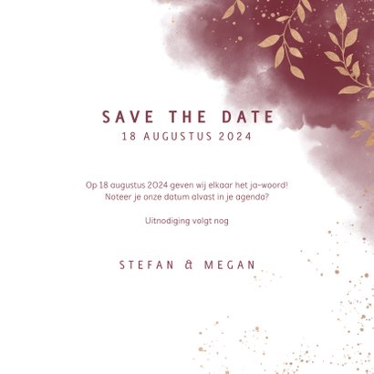 Stijlvolle save the date kaart, rode waterverf en plantjes 3