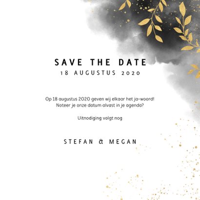 Stijlvolle save the date kaart waterverf en gouden takjes 3