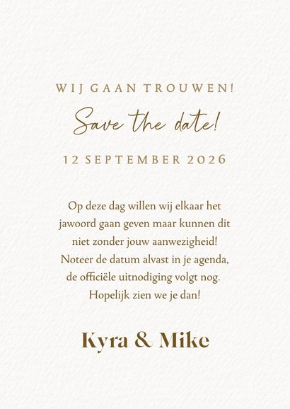 Stijlvolle save the date kalender eucalyptus en goudfolie 3