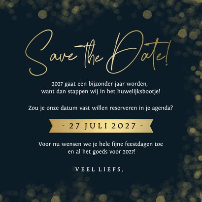 Stijlvolle Save the Date kerstkaart met grote eigen foto 3