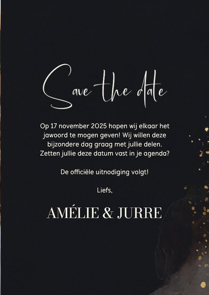 Stijlvolle save the date trouwen donker grijs waterverf goud 3
