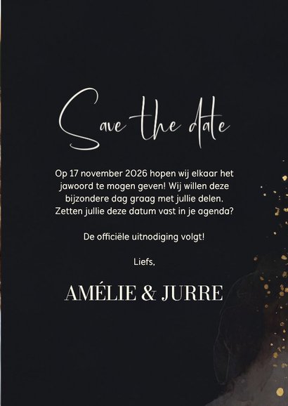 Stijlvolle save the date trouwen donker grijs waterverf goud 3