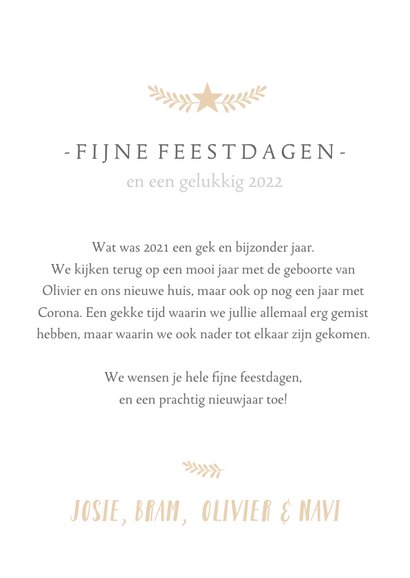 Stijlvolle staande kerstkaart met grote foto en eigen namen 3