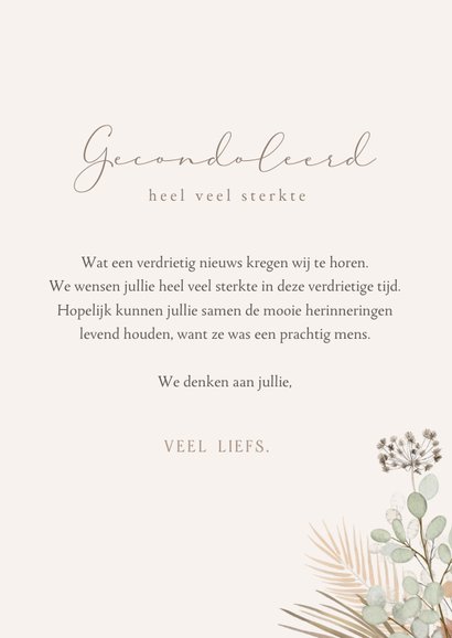 Stijlvolle sterkte condoleancekaart met droogbloemen boeket 3