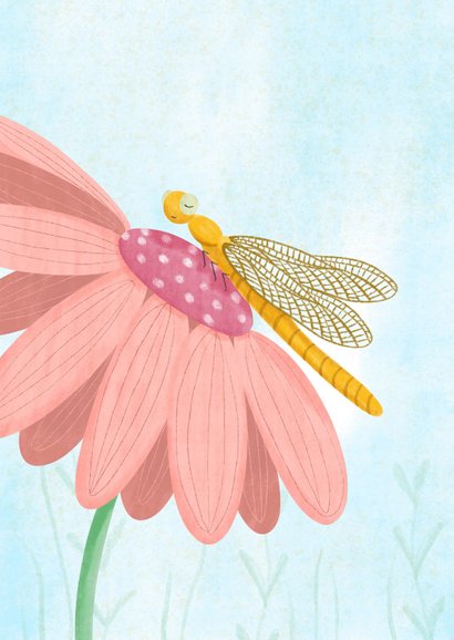 Stijlvolle sterktekaart met bloem en libelle 2
