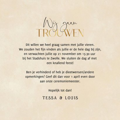 Stijlvolle trouwkaart beige steenlook wij gaan trouwen 3
