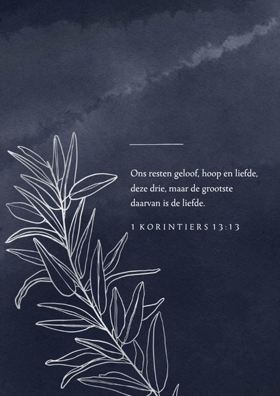 Stijlvolle trouwkaart donkerblauw waterverf en zilver takken 2