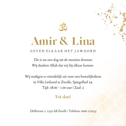 Stijlvolle trouwkaart islamitisch watercolour ohm teken goud 3