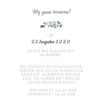 Stijlvolle trouwkaart met aquarel takjes en besjes - LC 3