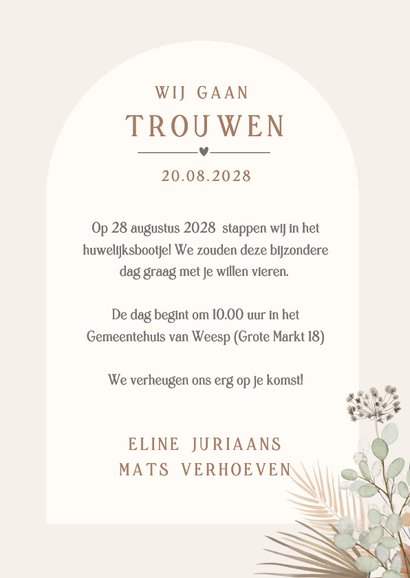 Stijlvolle trouwkaart met bohemian waterverf droogbloemen  3