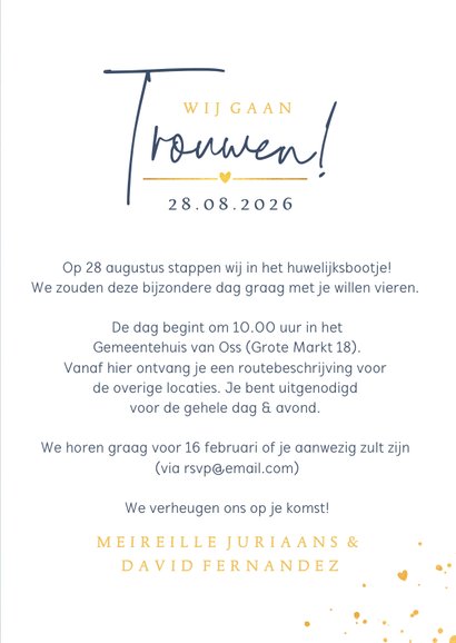 Stijlvolle trouwkaart met gouden bruidspaar silhouet 3