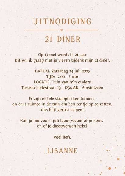 Stijlvolle uitnodiging 21 diner met koperfolie en 2005 3