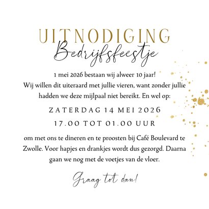 Stijlvolle uitnodiging bedrijfsfeest 10 jaar hout goud 3