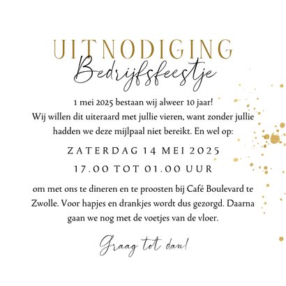 Stijlvolle uitnodiging bedrijfsfeest 10 jaar hout goud 3